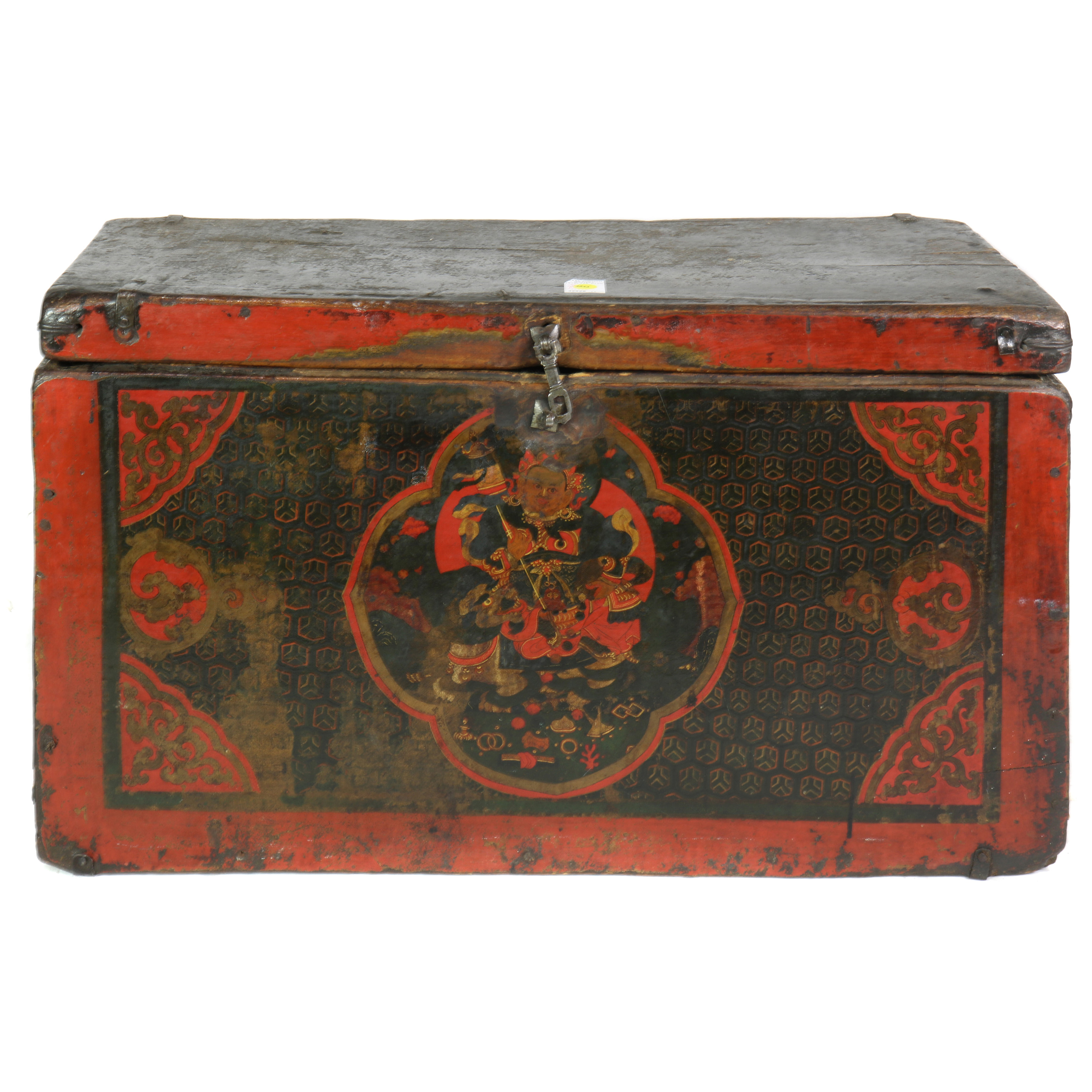 Appraisal: TIBETAN PAINTED WOOD TRUNK Tibetan painted wood trunk h x