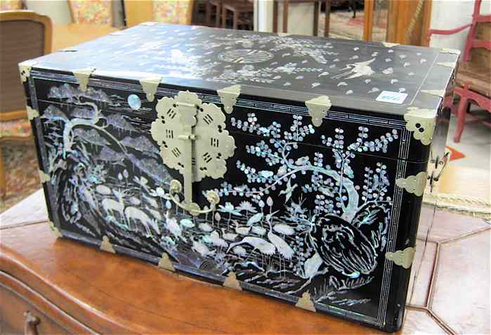 Appraisal: BLACK LACQUER AND MOTHER-OF-PEARL INLAID STORAGE CHEST Korean th century