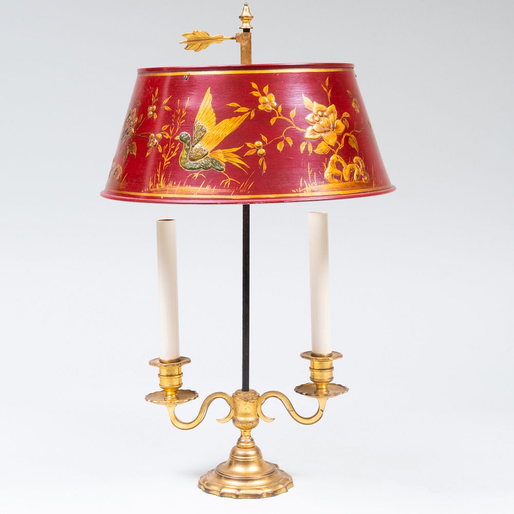 Appraisal: Two-Light Bouillotte Lamp with T le Shade x in diam