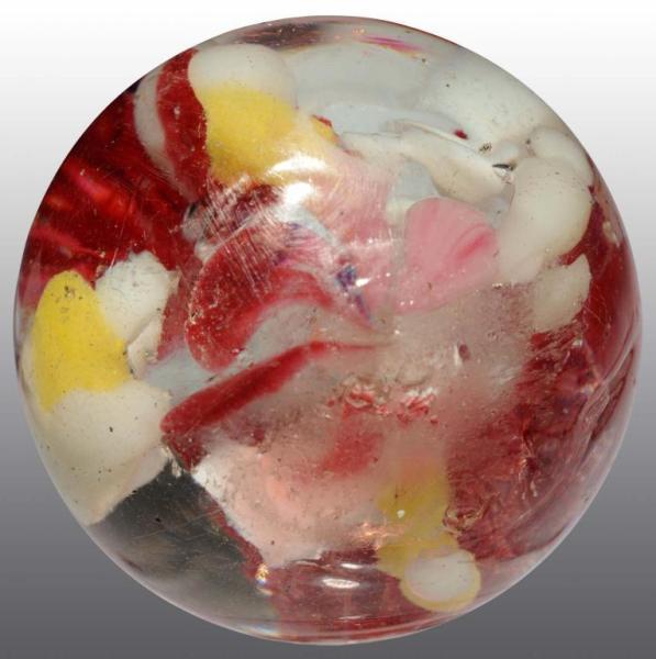 Appraisal: Single Pontil Confetti Marble Description White red pink and yellow