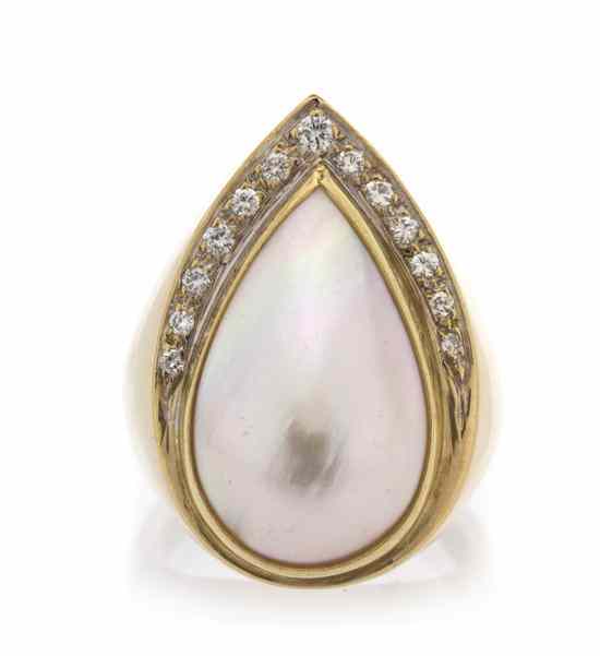 Appraisal: A Karat Yellow Gold Mabe Pearl and Diamond Ring containing