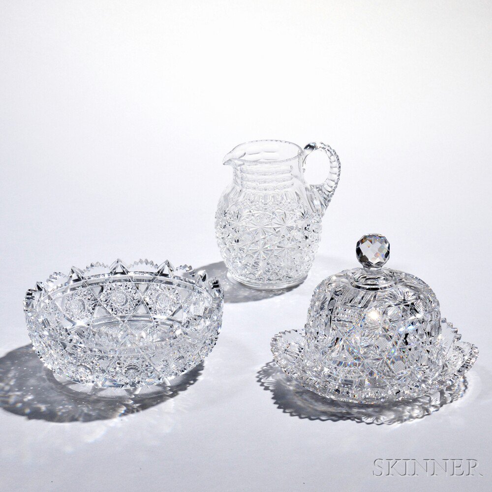 Appraisal: Three American Brilliant-cut Colorless Glass Items late th early th