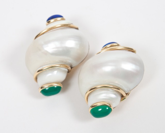 Appraisal: Pair of S Sheppes K shell and stone earrings each