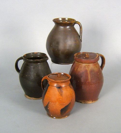 Appraisal: Four American redware jugs th c tallest - h