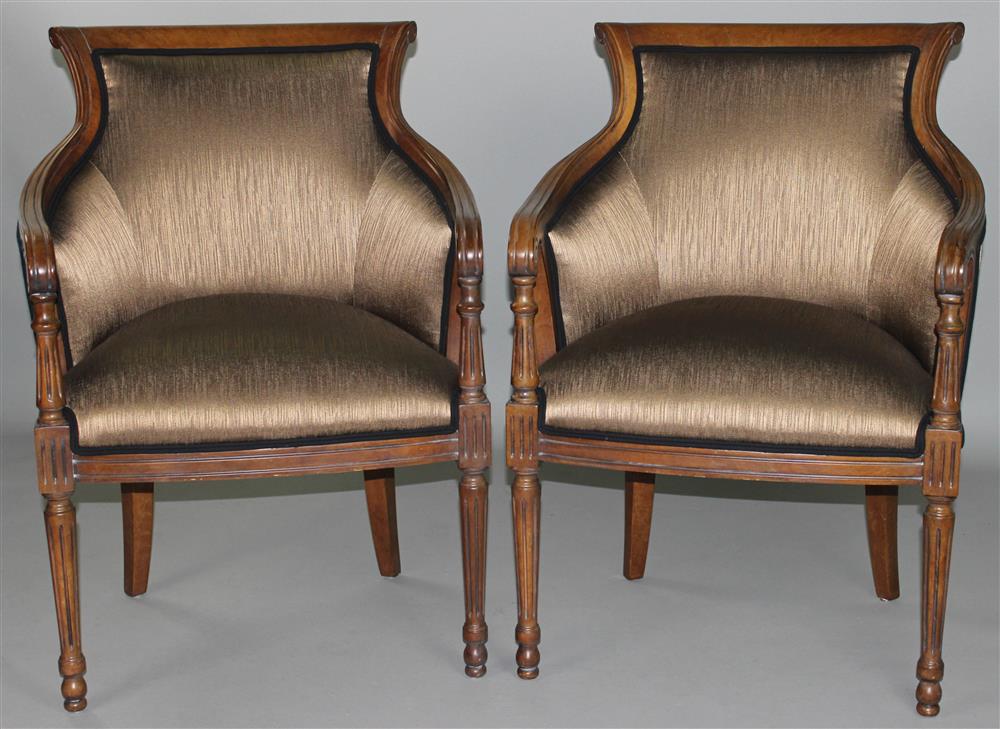 Appraisal: PAIR OF FRENCH EMPIRE STYLE GONDOLA CHAIRS shaped carved frame