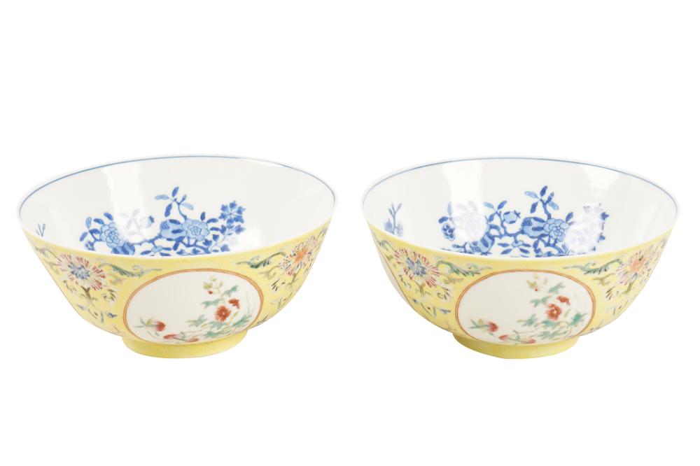 Appraisal: PAIR OF CHINESE YELLOW-GROUND PORCELAIN BOWLSeach with Chinese character mark