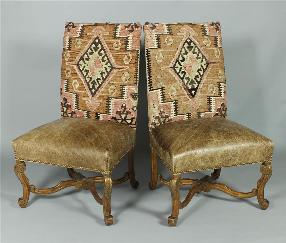 Appraisal: PAIR OF LARGE LOUIS XIV STYLE KELIM AND DISTRESSED LEATHER