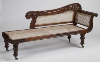 Appraisal: West Indies style mahogany cane chaise longue l West Indies