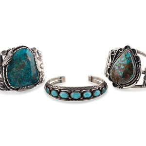 Appraisal: Navajo Silver and Turquoise Cuff Bracelets second half th century