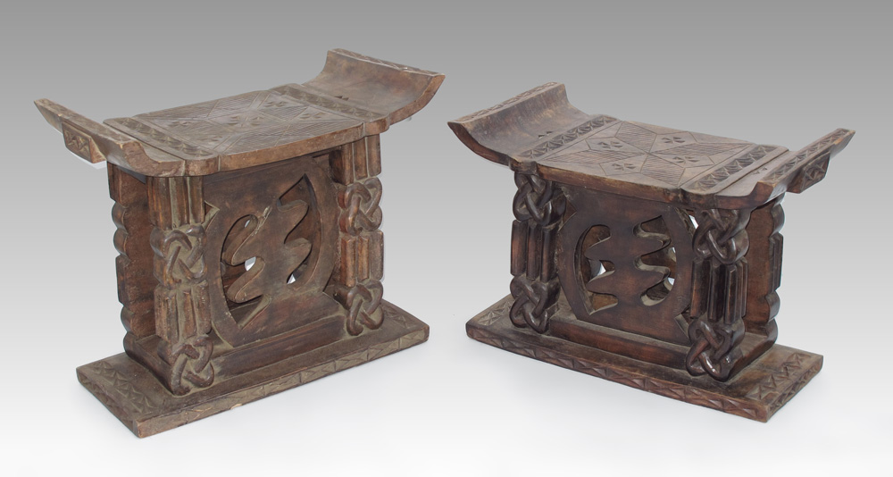 Appraisal: PAIR OF CARVED AFRICAN ASHANTI CHAIRS '' x '' x