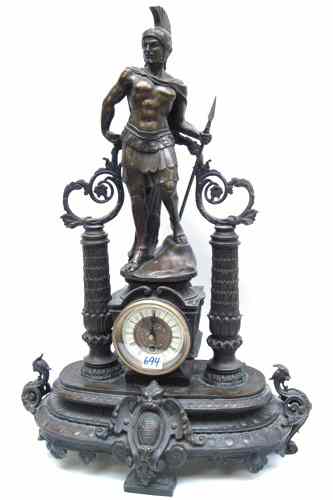 Appraisal: BRONZE STATUE CLOCK French th century The bronze case featuring