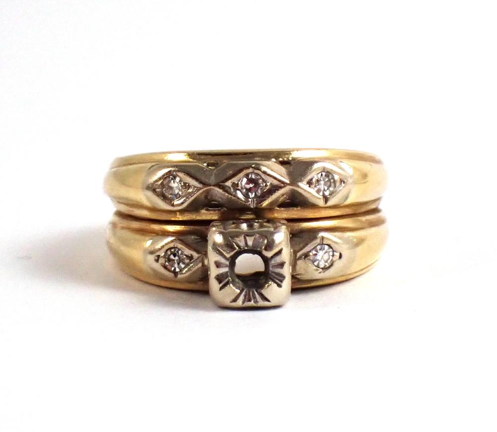 Appraisal: DIAMOND AND FOURTEEN KARAT GOLD WEDDING RING SETTING with a