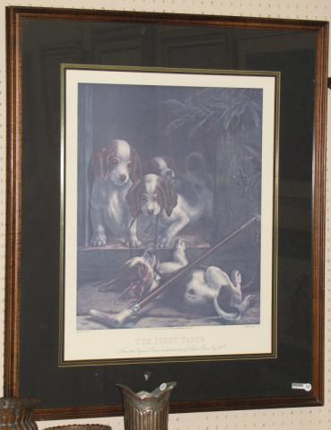 Appraisal: Framed and matted print The First Taste depicting puppies image