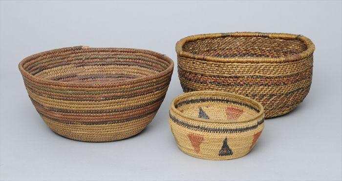 Appraisal: THREE NATIVE AMERICAN WOVEN BASKETS to in to in diam