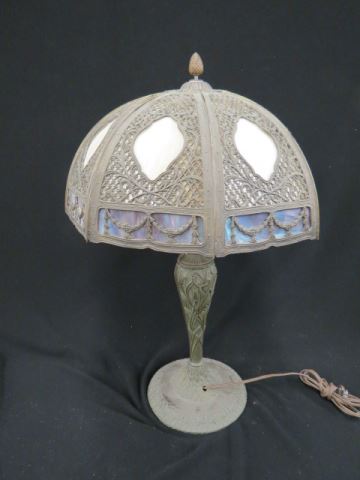 Appraisal: Antique Slag Glass Table Lamp overlaid lattace and garland on