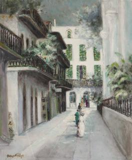 Appraisal: New Orleans street scene with figures signed lower left Orry