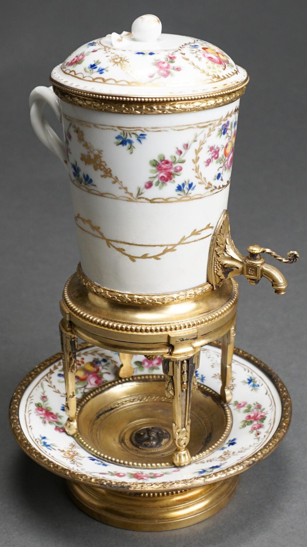 Appraisal: Risler Carre French Silver Gilt and Porcelain Miniature Hot Water