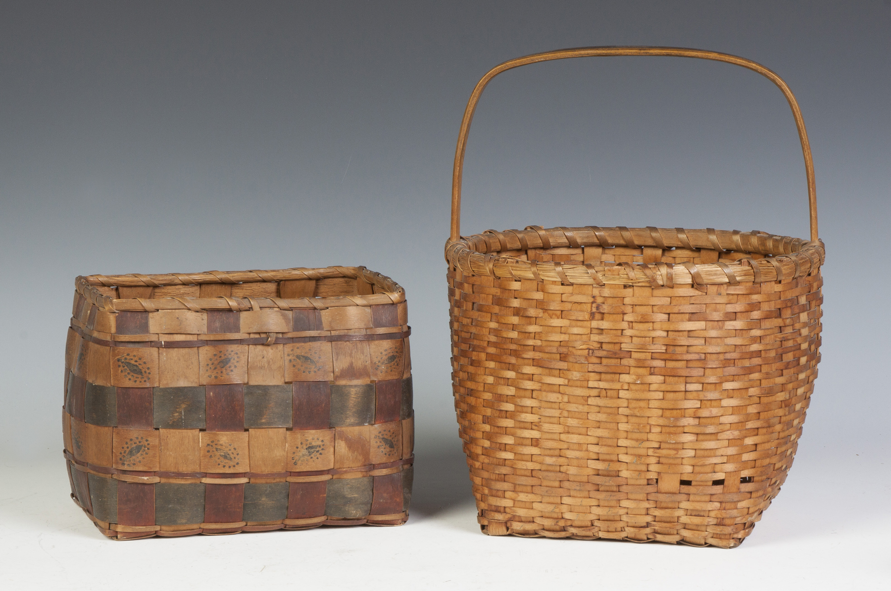 Appraisal: Native American Potato Stamped Basket Split Woven Basket