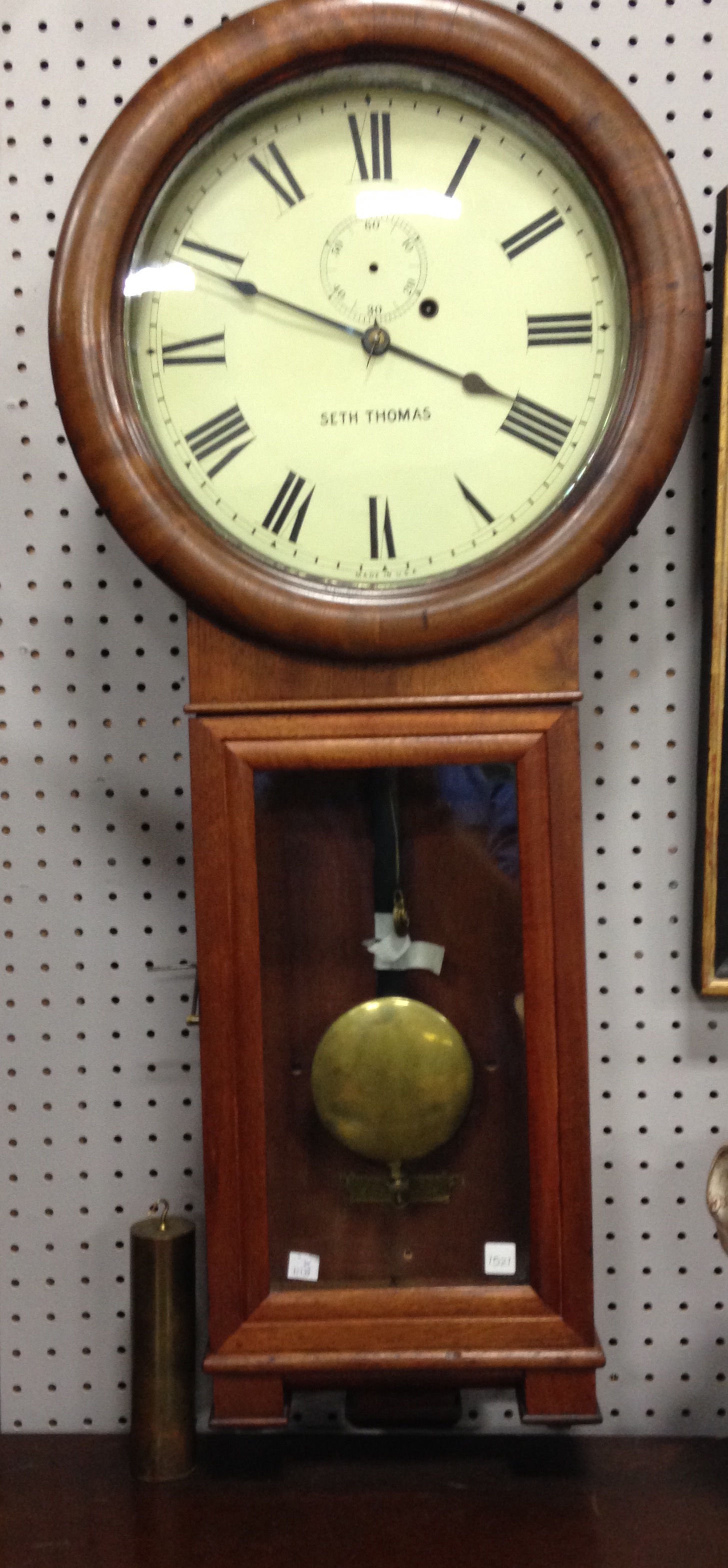 Appraisal: SETH THOMAS WALL CLOCK American ca mahogany case Painted tin