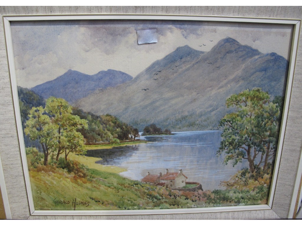 Appraisal: GERALD HOLMES Watercolour highland loch scene signed