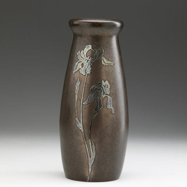 Appraisal: Heintz Sterling on Bronze vase with floral decoration early th