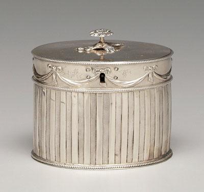 Appraisal: George III English silver tea box oval with reeded body