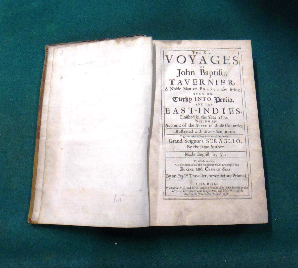 Appraisal: TAVERNIER J B The Six Voyages through Turkey into Persia