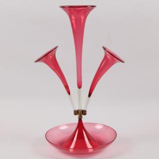 Appraisal: CRANBERRY GLASS TRUMPET SHAPED EPERGNE CRANBERRY GLASS TRUMPET SHAPED EPERGNE