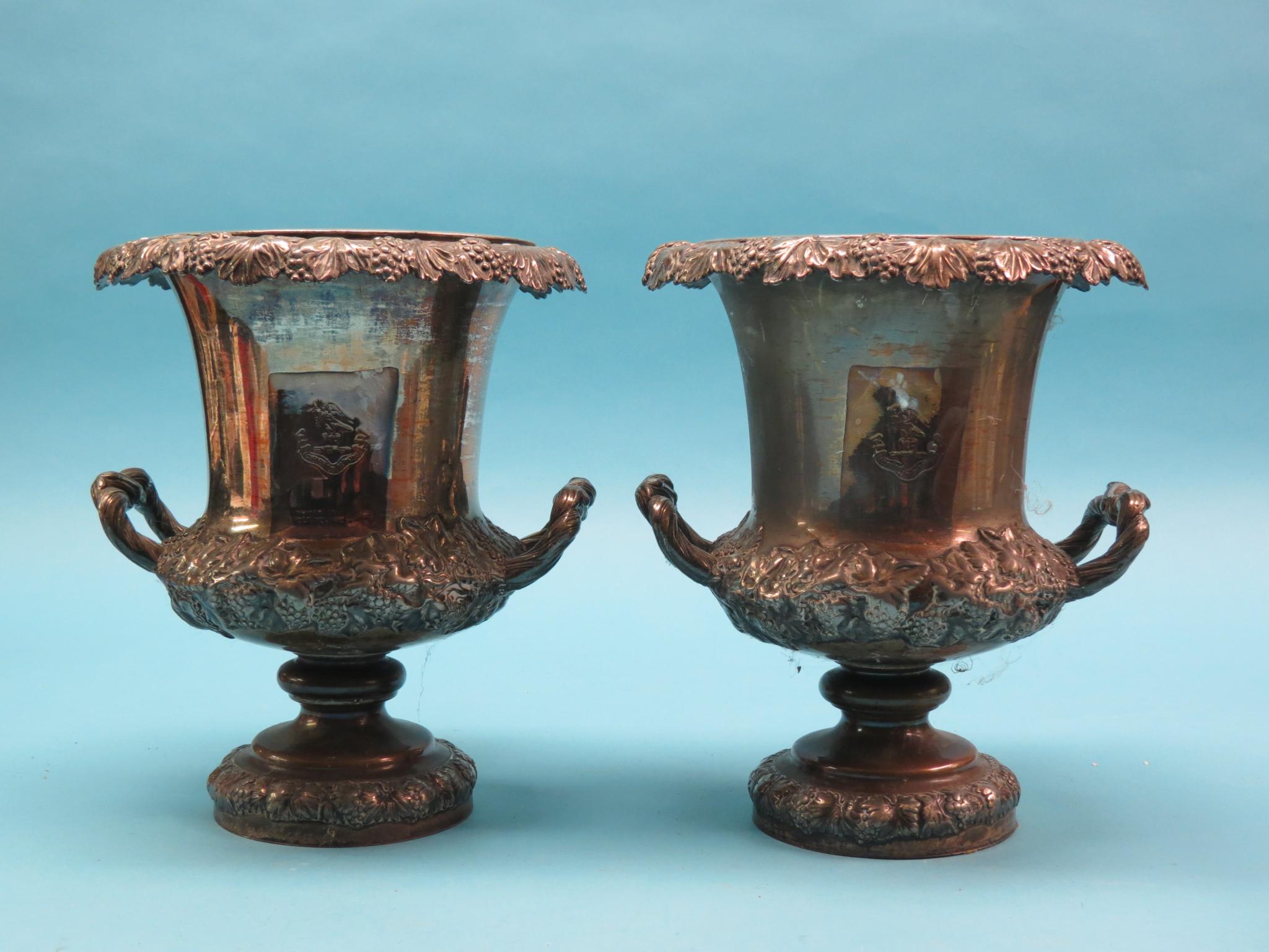 Appraisal: A pair of Victorian Old Sheffield Plate wine coolers campana-shape