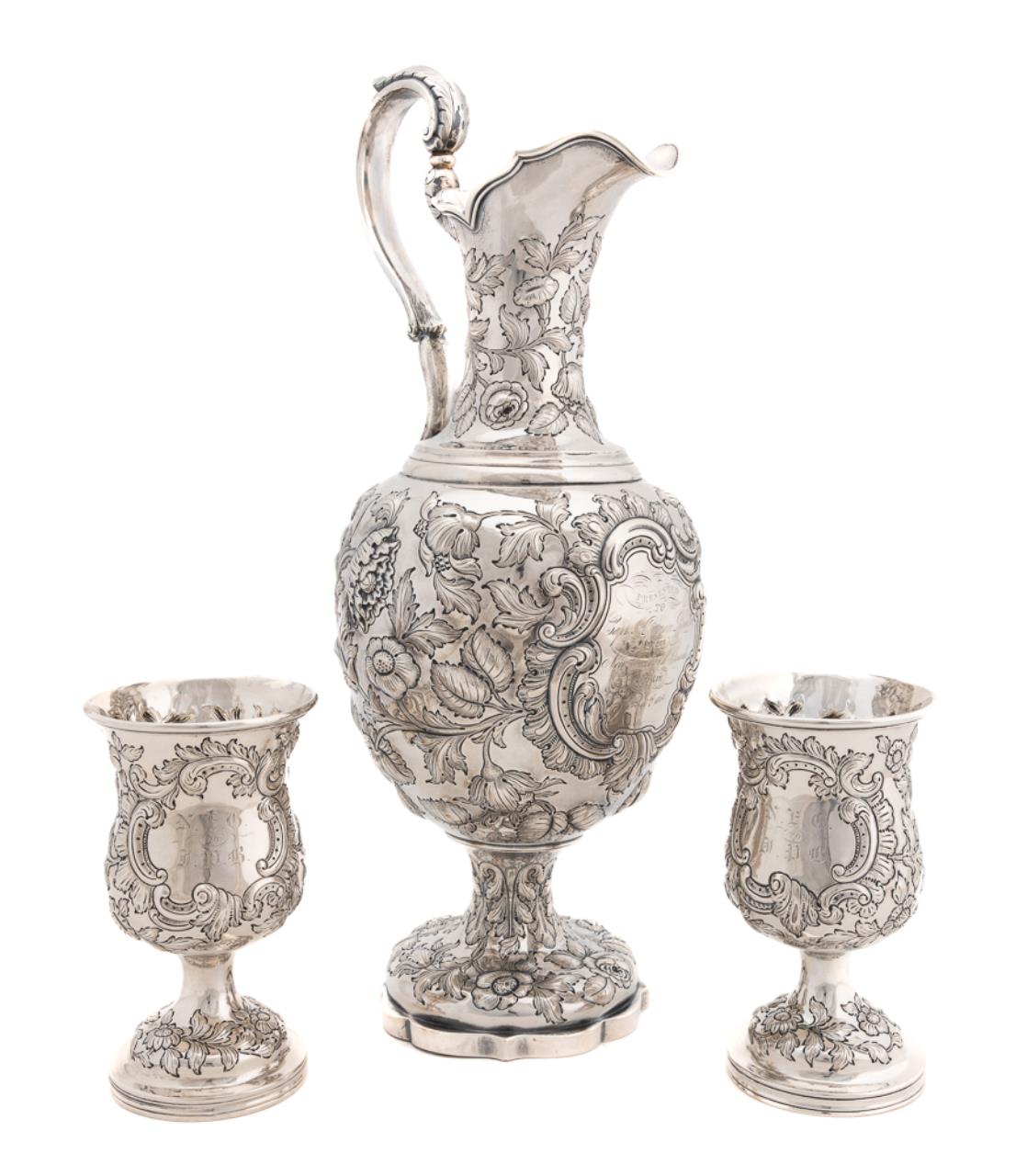 Appraisal: PC BOSTON COIN SILVER PRESENTATION EWER CUPS Newell Harding American