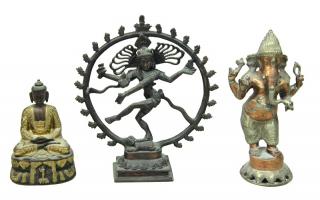 Appraisal: THREE ORIENTAL BRONZE SCULPTURES Three oriental bronze sculptures Measures smallest