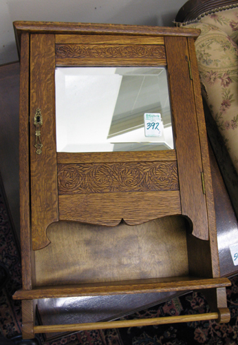 Appraisal: ANTIQUE OAK MEDICINE CABINET AND BRACKET WALL SHELF American c