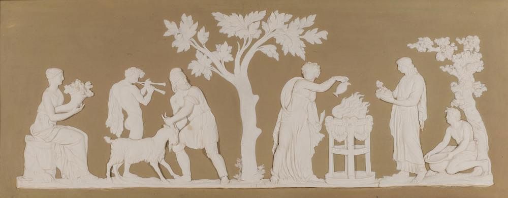 Appraisal: WEDGWOOD Olive Green Jasperware Plaque with Mythological Scene th century