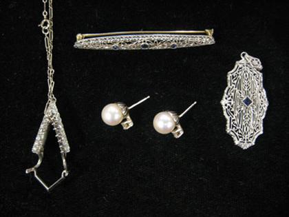 Appraisal: Group of assorted karat white gold filigree jewelry One pair