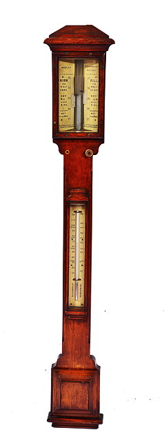 Appraisal: A LATE VICTORIAN OAK STICK BAROMETER the angled ivorine vernier