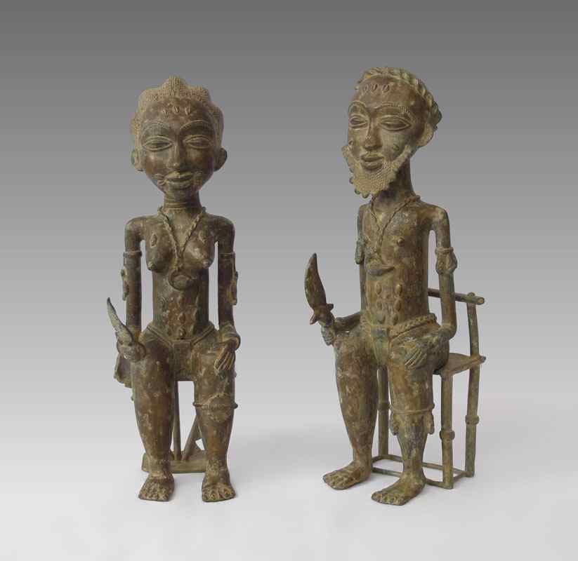 Appraisal: PAIR OF ROYAL AFRICAN COUPLE BRONZES approx '' x ''