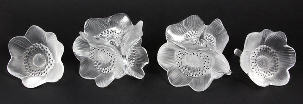 Appraisal: Pair of th Century Lalique poppy form candleholders h with