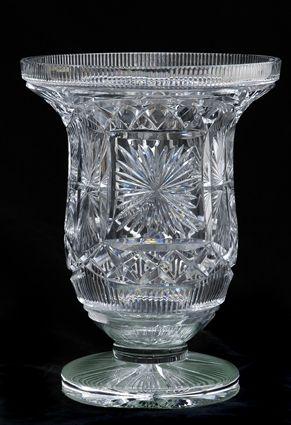 Appraisal: CUT-GLASS MASSIVE VASE The bell-form starburst diamond lattice and flute-carved