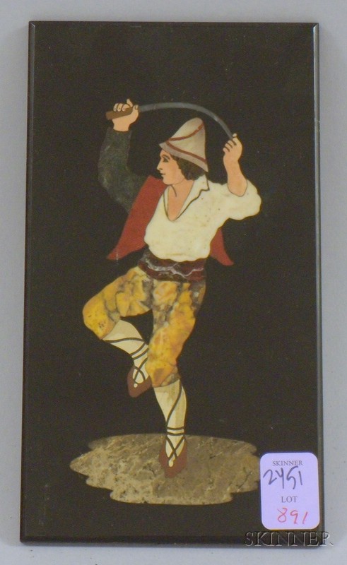 Appraisal: Italian Pietra Dura Plaque depicting a sword-dancing man in ethnic