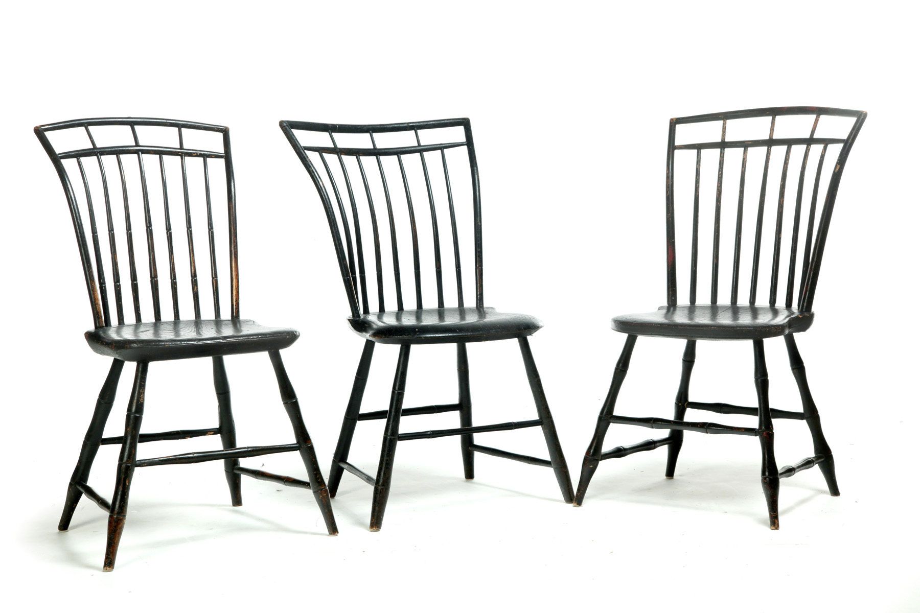 Appraisal: THREE SIMILAR PAINTED BIRDCAGE WINDSOR SIDE CHAIRS WITH BAMBOO TURNINGS