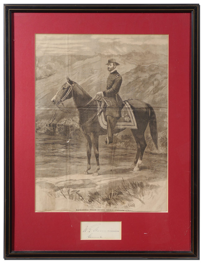 Appraisal: FRAMED WILLIAM TECUMSEH SHERMAN CLIP SIGNATURE Autograph of William Tecumseh