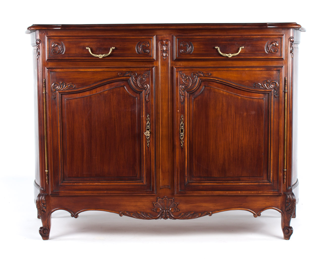 Appraisal: Louis XV style carved cherrywood buffet parquetry inlaid top with