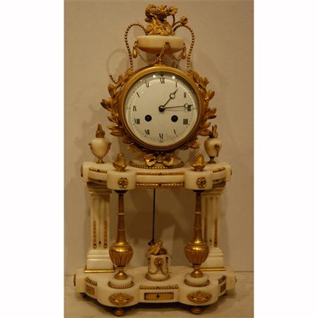 Appraisal: Louis XVI Style Gilt-Bronze Mounted Marble Mantel Clock Estimate -