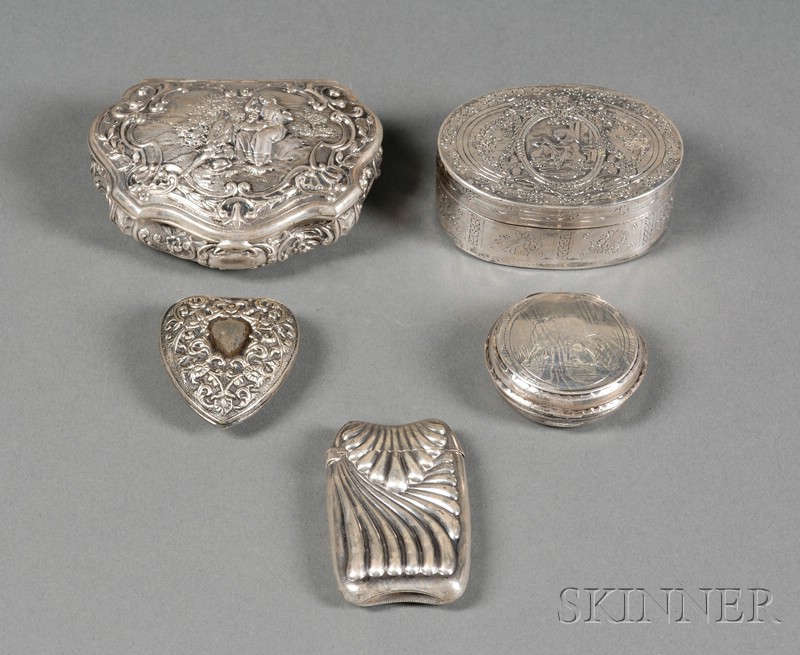 Appraisal: Five Small Silver Boxes th century comprising four Continental a