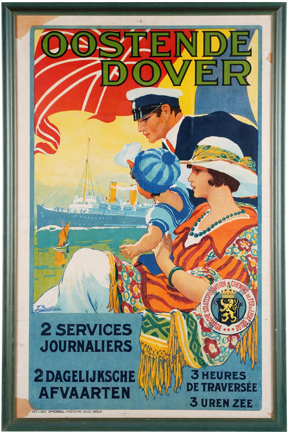 Appraisal: JULES SENTREIN OOSTENDE - DOVER TRAVEL POSTERcirca lithograph Condition restored