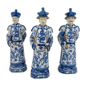 Appraisal: A Group of Three Chinese Blue and White Porcelain Figures