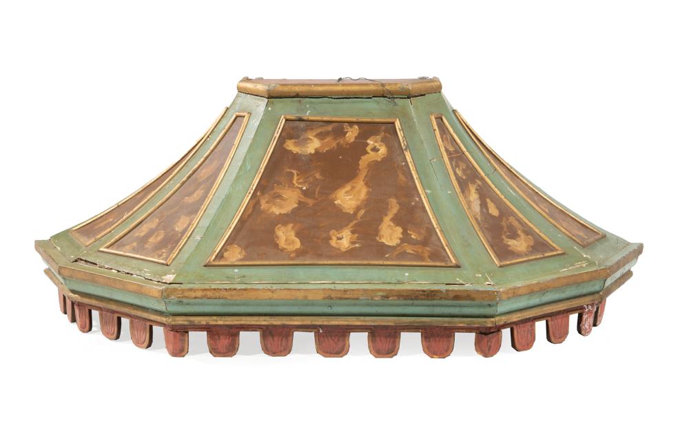 Appraisal: Continental Parcel Gilt and Polychrome-Painted Valance paneled sloped body dentilated