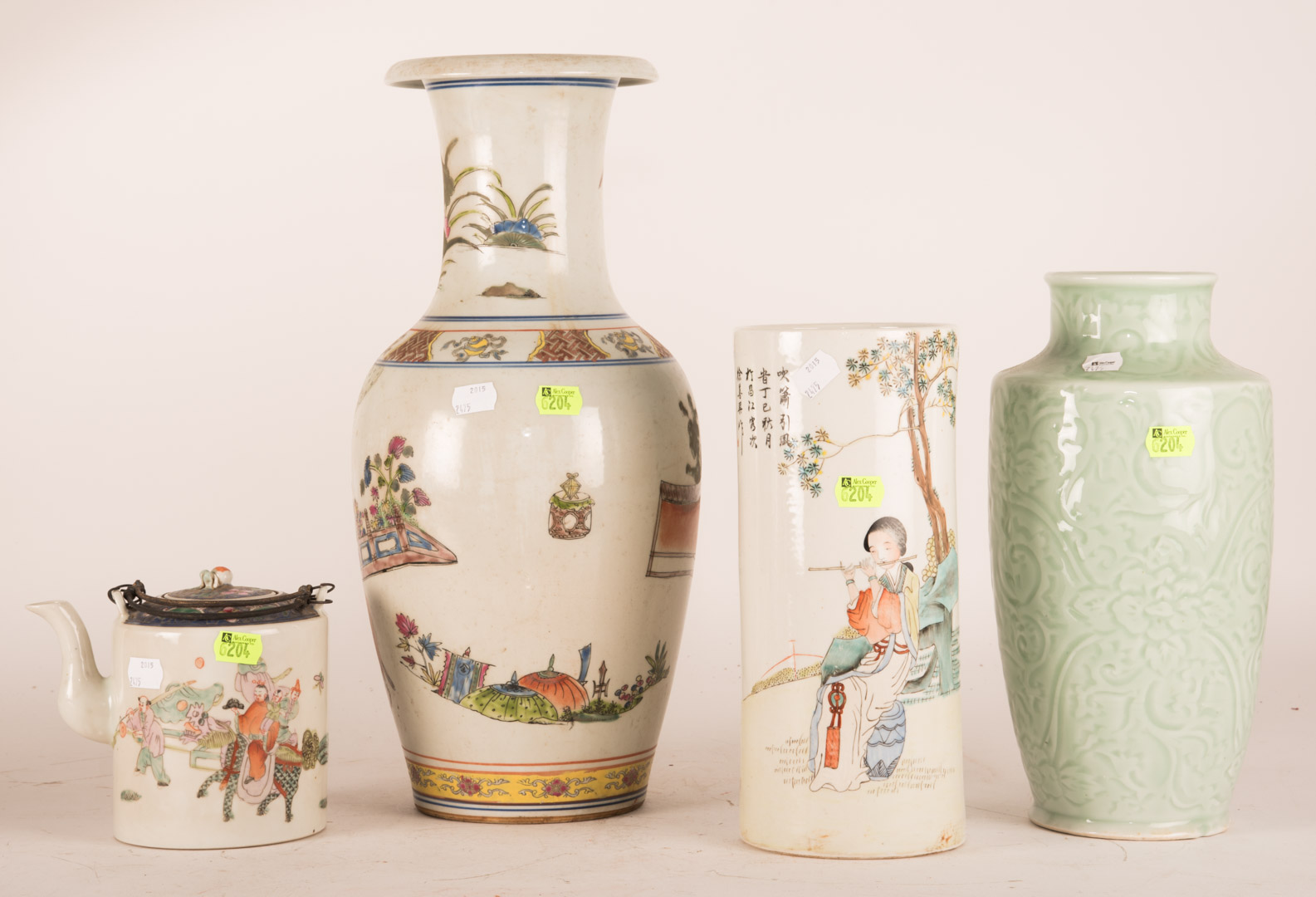 Appraisal: Four oriental style vases and a teapot