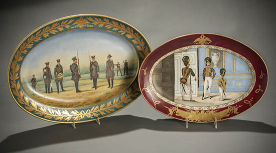 Appraisal: Two Russian Imperial Porcelain Manufactory Military Oval Platters St Petersburg