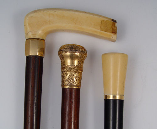 Appraisal: LOT OF IVORY GOLD HANDLED CANES WALKING STICKS To include